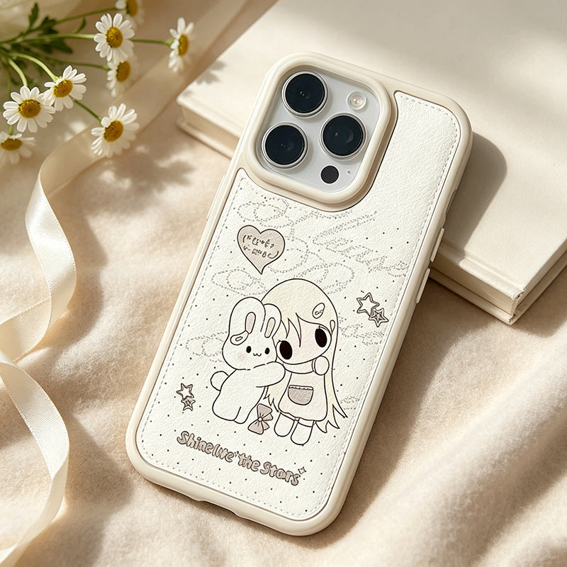 Cartoon Leather Phone Case with Raised Design for Apple