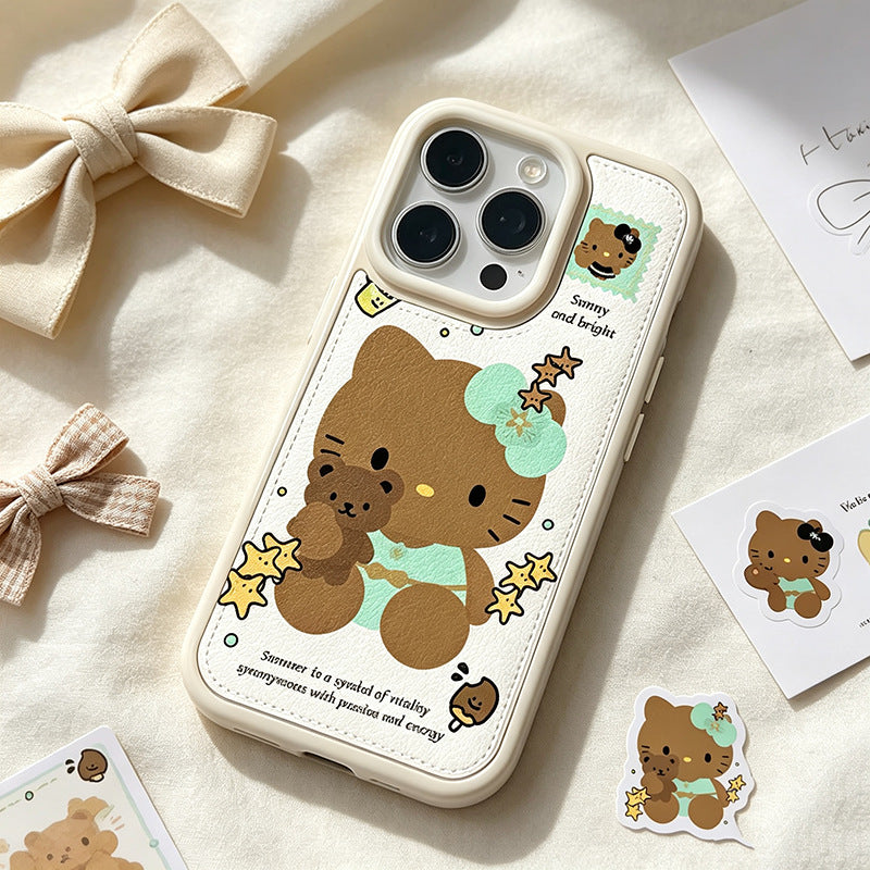 Kitty Leather Raised Phone Case with Large Openings for Apple
