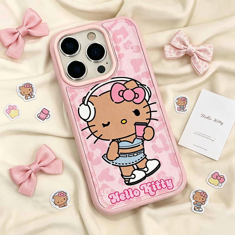 Cartoon Kitty Leather Raised Phone Case for Girls