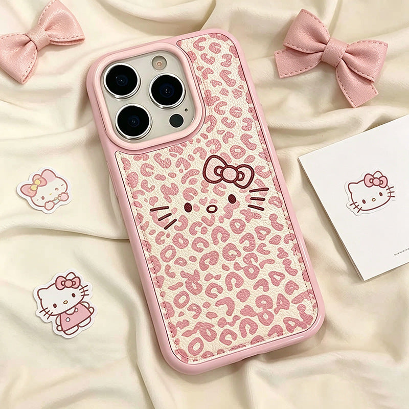 Cartoon Kitty Leather Raised Phone Case with Large Openings