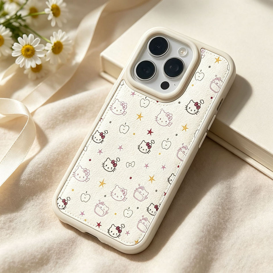 Kitty Leather Raised Phone Case with Large Openings for Apple