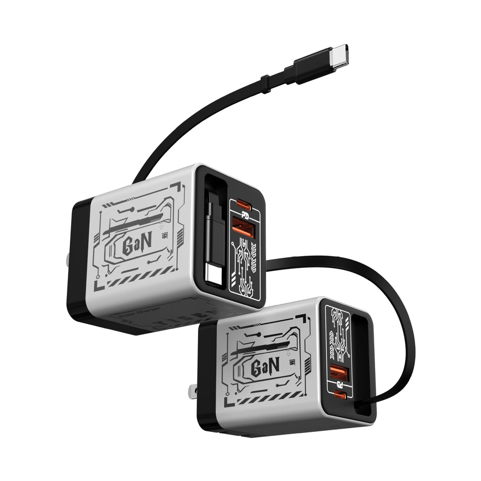 65W GaN Fast Charger with Built-In Retractable Cable