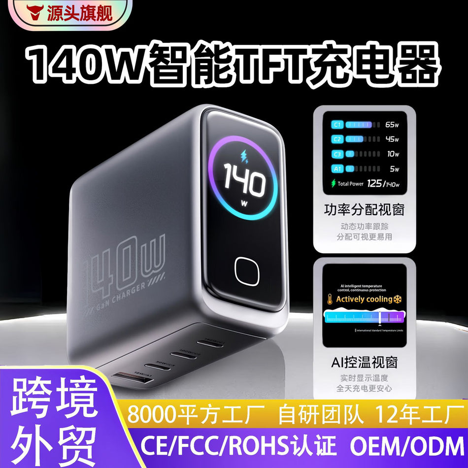 140W GaN Multi-Port Fast Charger with Smart TFT Display