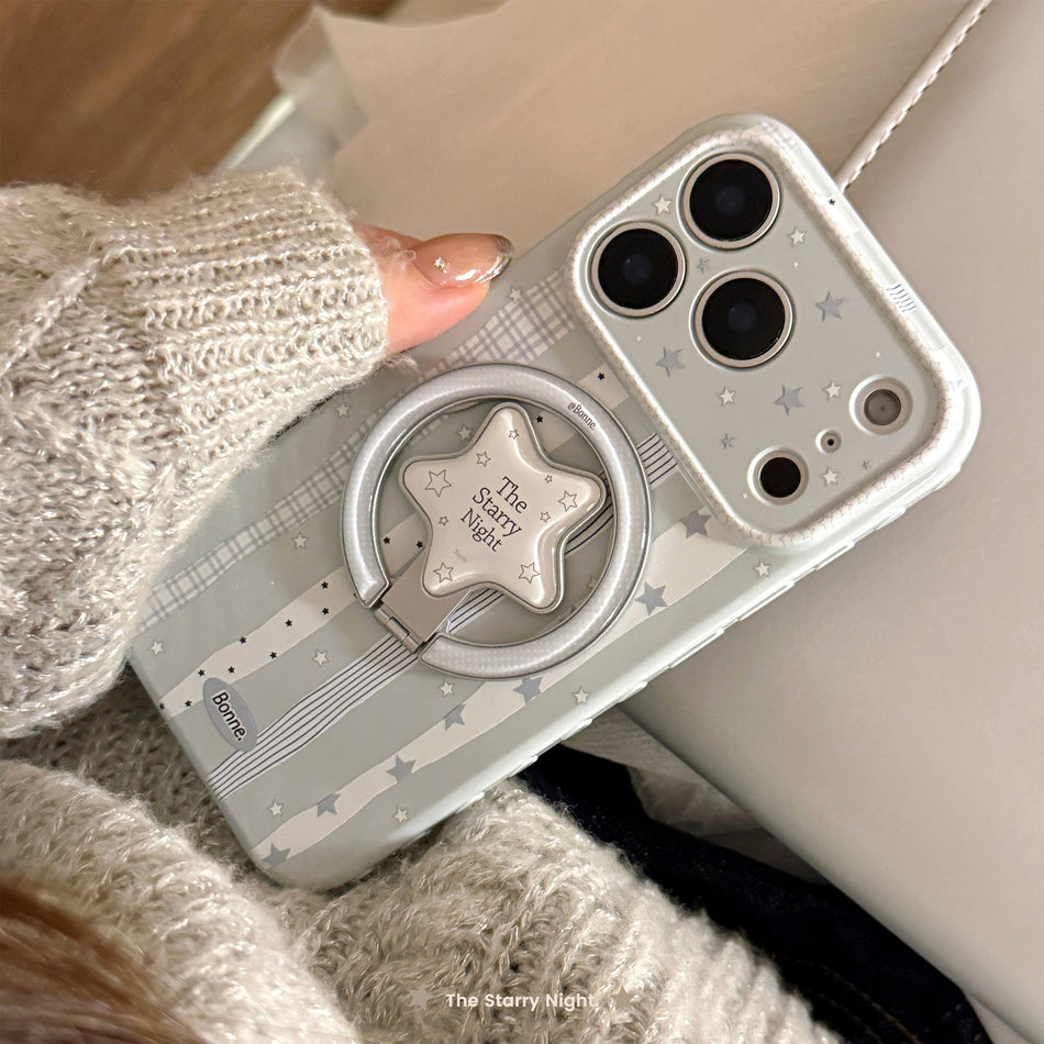 Blue Cream Star Magnetic iPhone Case with Stand, Anti-Drop Cover