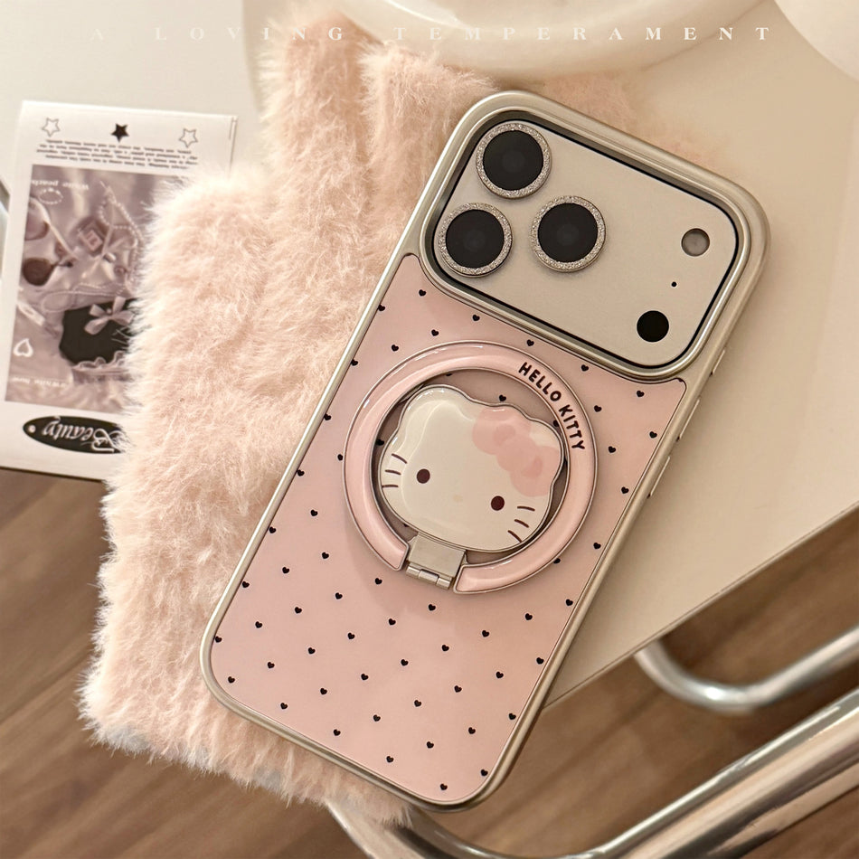 Pink Cat Heart iPhone Case with Magnetic Stand, Electroplated Finish