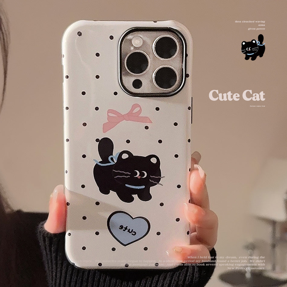 Polka Dot Bow Black Cat iPhone Case, Hard Shell Cover