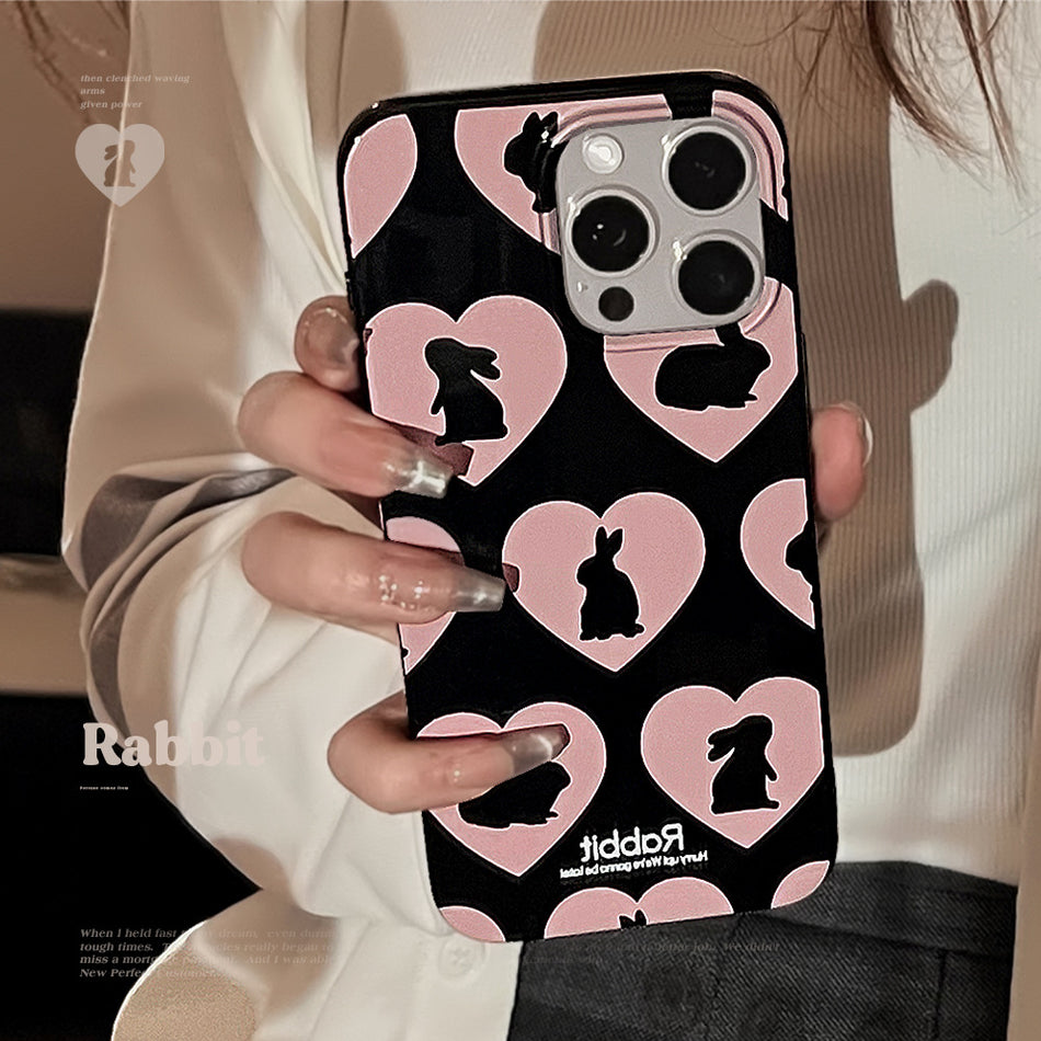 Black Heart-Shaped Rabbit Anti-Drop Case for iPhone 18 Pro Max