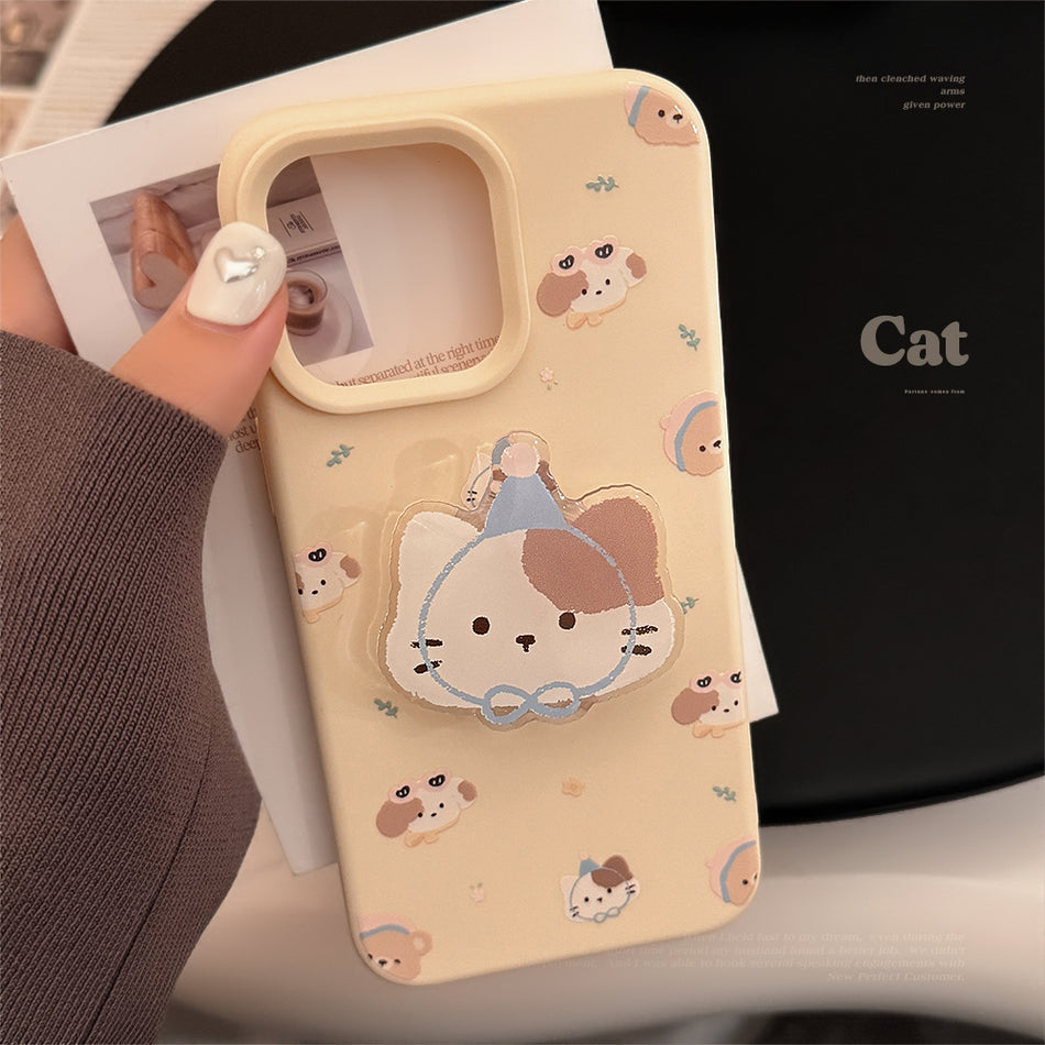 Creamy Yellow Kitten Stand Anti-Drop iPhone 17 Case