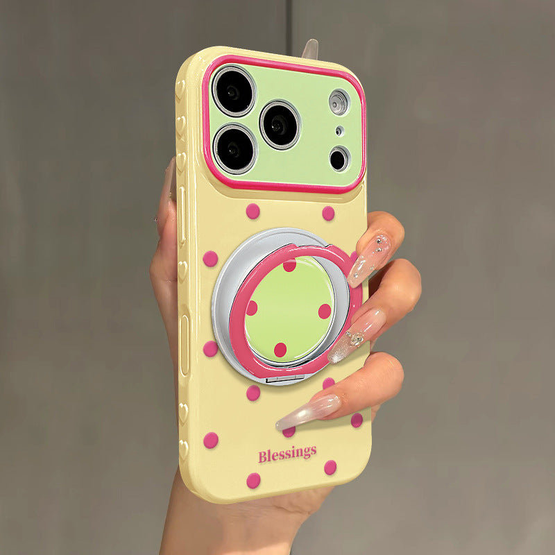 Simple Polka Dot Rotating Stand Silicone iPhone Case