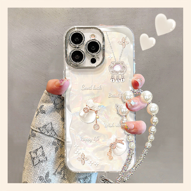 Crystal Lucky Bag Chain iPhone Case with Lens Film