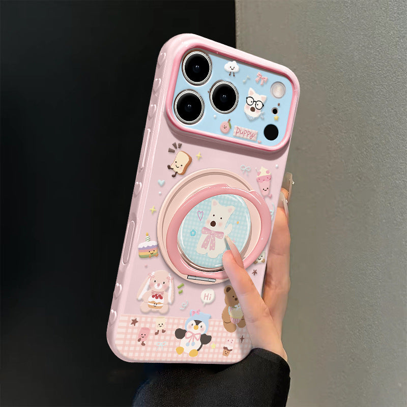 Checkered West Highland Cartoon Phone Case with Stand for iPhone 17 Pro Max