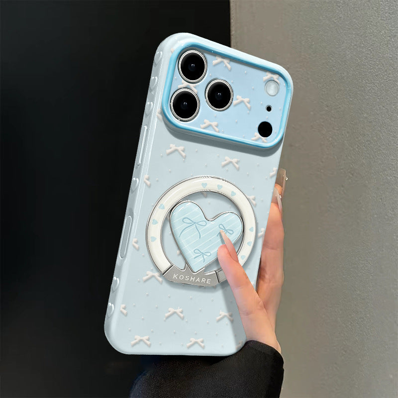 Bow Heart Silicone Phone Case with Stand for iPhone 17 Pro Max