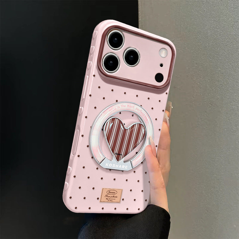 Polka Dot Resin Heart Stand Case for iPhone 17 Pro Max