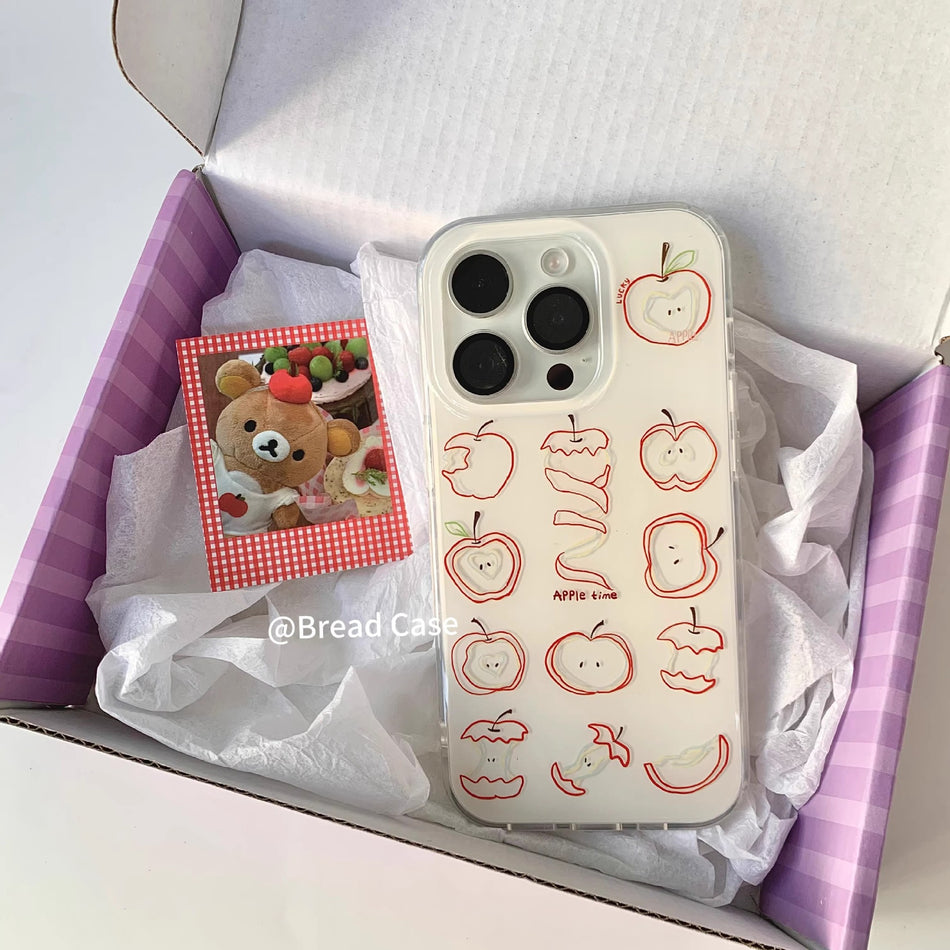 Retro Red Apple Line Drawing Double-Layer Phone Case for iPhone 17 Pro Max