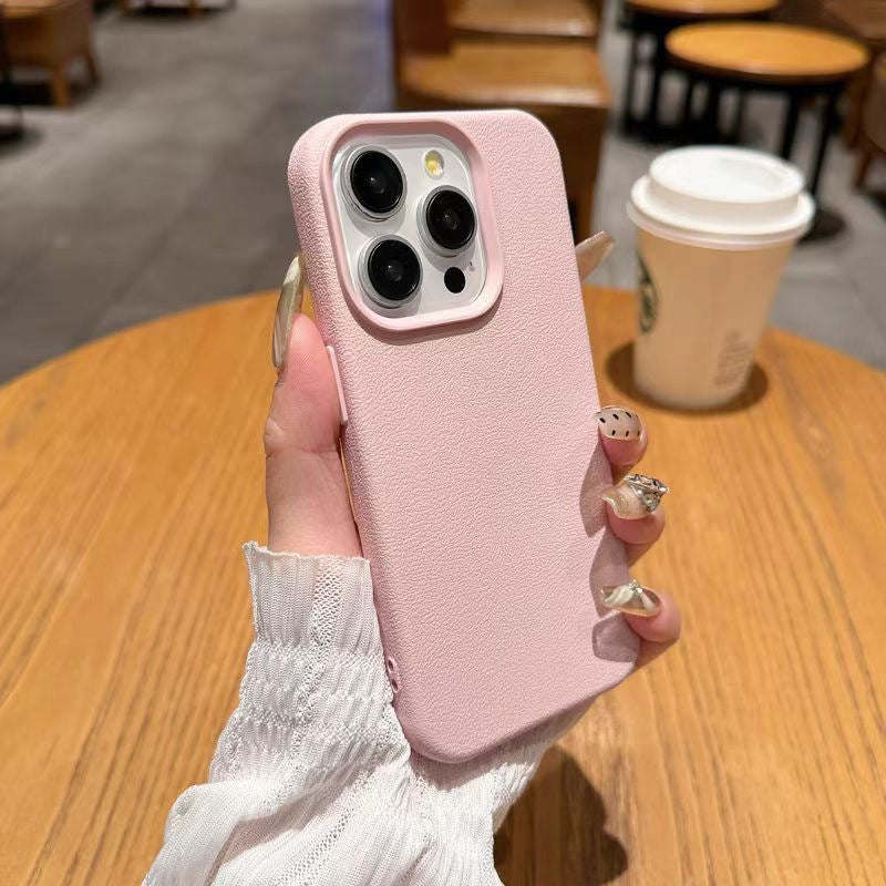 Solid Color Leather-Texture Silicone Phone Case for iPhone 17 Pro Max