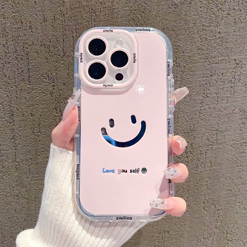 Cream Mirror Smiley Face Anti-Drop Phone Case for iPhone 17 Pro Max