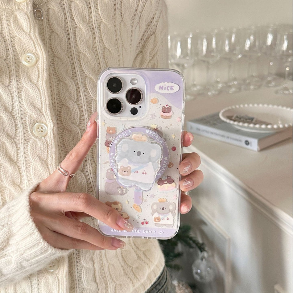 Purple Splash-Ink Koala Magnetic Double-Layer Phone Case