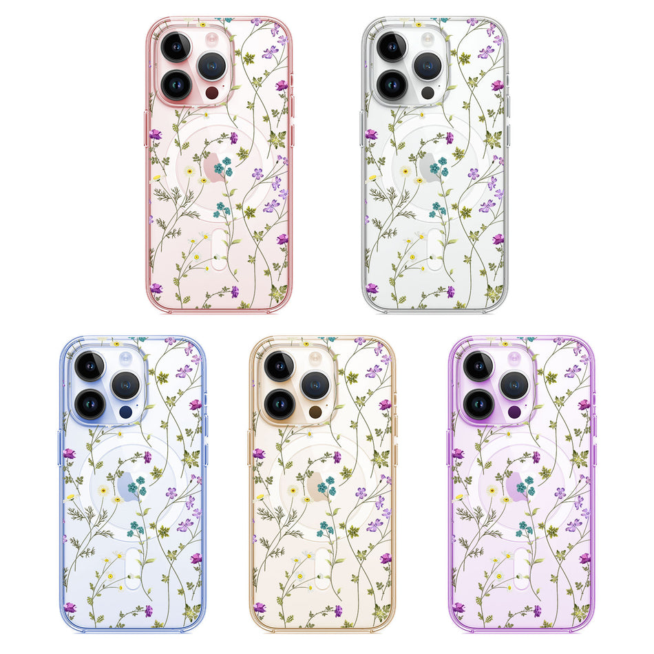 Magnetic Transparent Flower Case for iPhone 15–17 Pro Max
