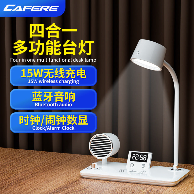 15W Wireless Charging Desk Lamp with Bluetooth Speaker & Alarm