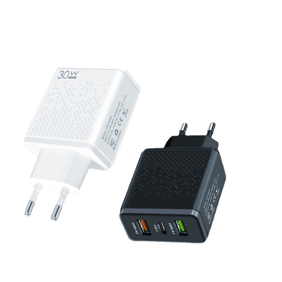 30W Fast Charger 5V2A Multi-Port 2U+1C Universal Plug