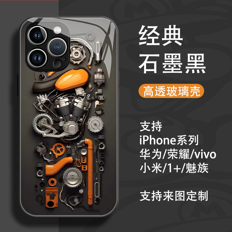 Motorcycle Style Glass Case for iPhone 12–16 Pro Max