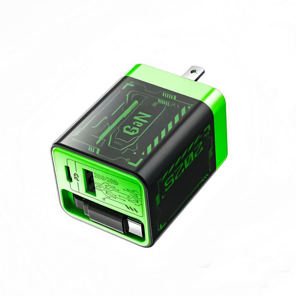 67W GaN Dual-Port Charger Retractable Cable Apple Huawei