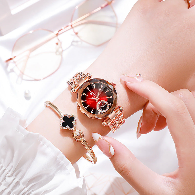 Women’s Starry Diamond Quartz Watch – Elegant Steel Strap
