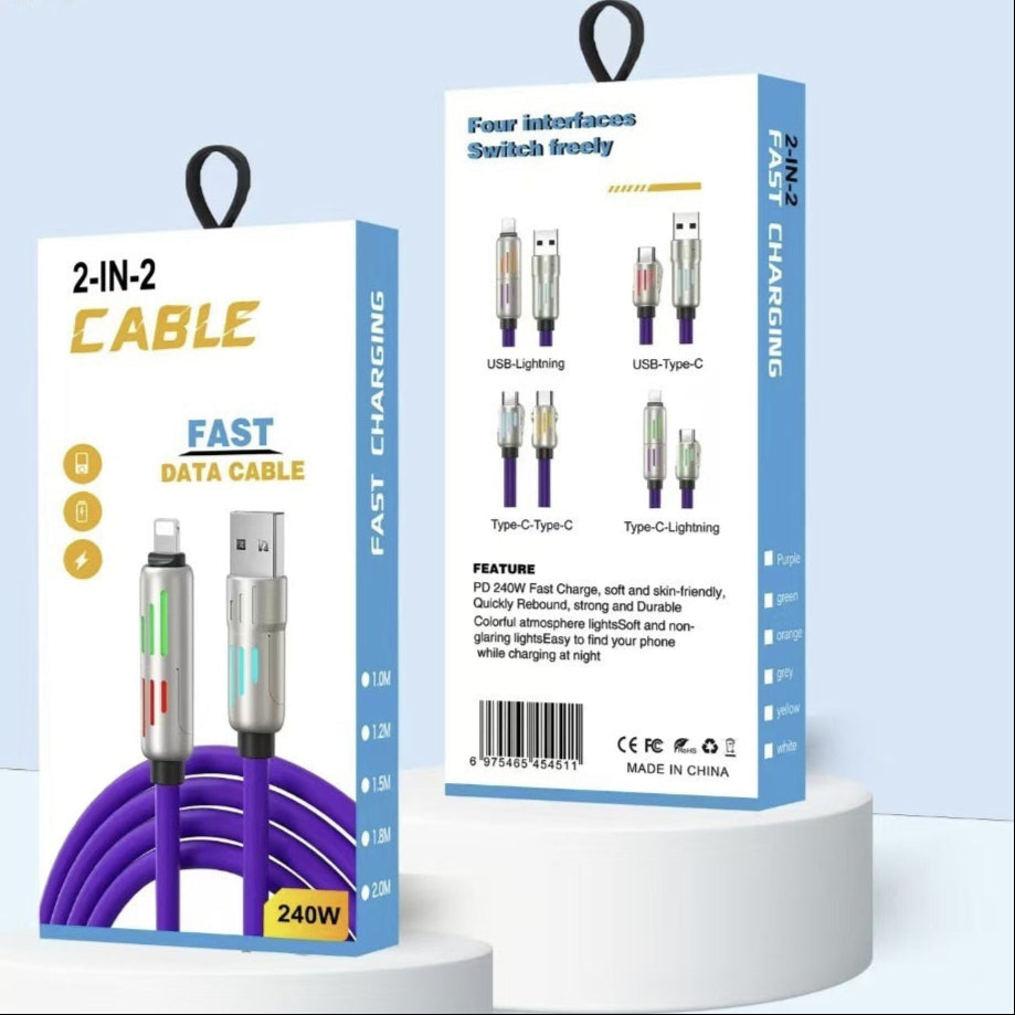 240W Light-Up 4-in-1 Cable Apple & Type-C Ready