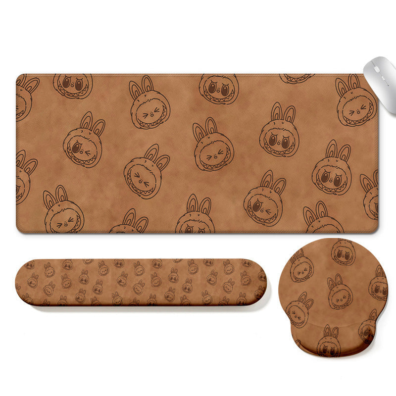 Brown Labubu Cartoon Desk Pad Set with Wrist Rest