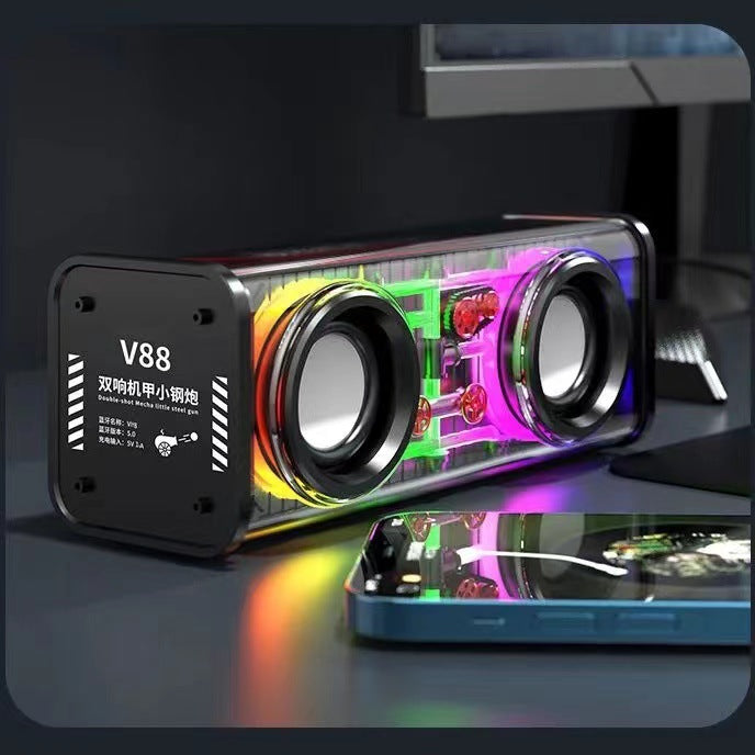 V8 Dual Speaker Mecha Bluetooth Subwoofer with Lights