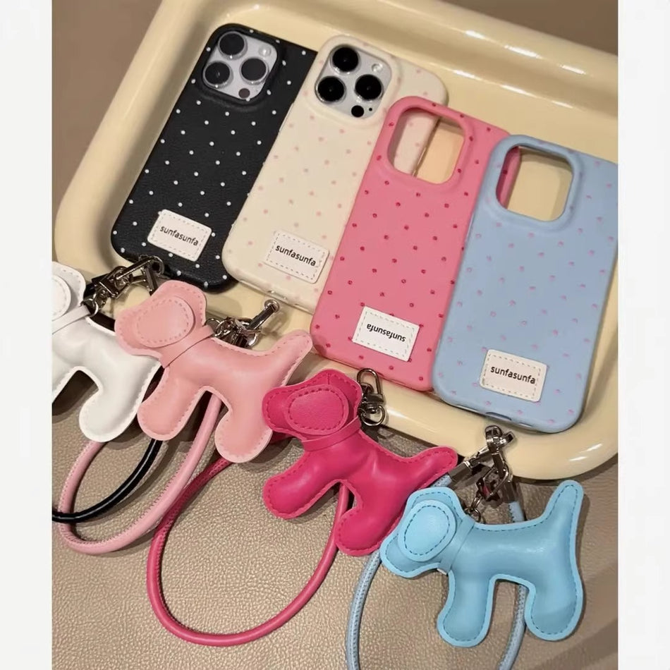 Wave Dot iPhone Case – Cute Puppy Lanyard Included