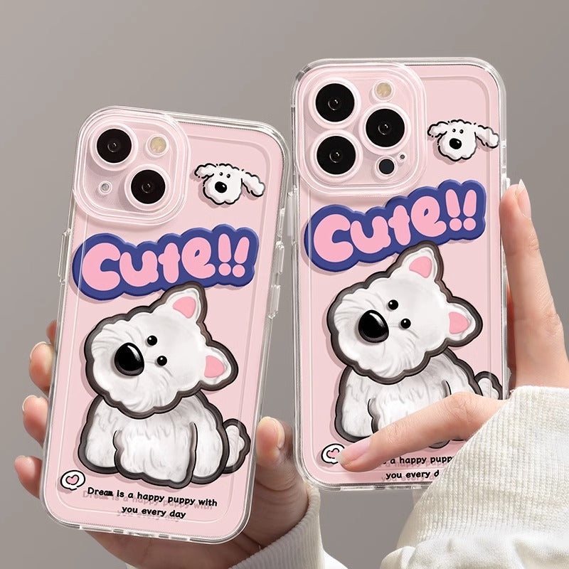 iPhone 11–16 Cute Puppy Transparent TPU Case