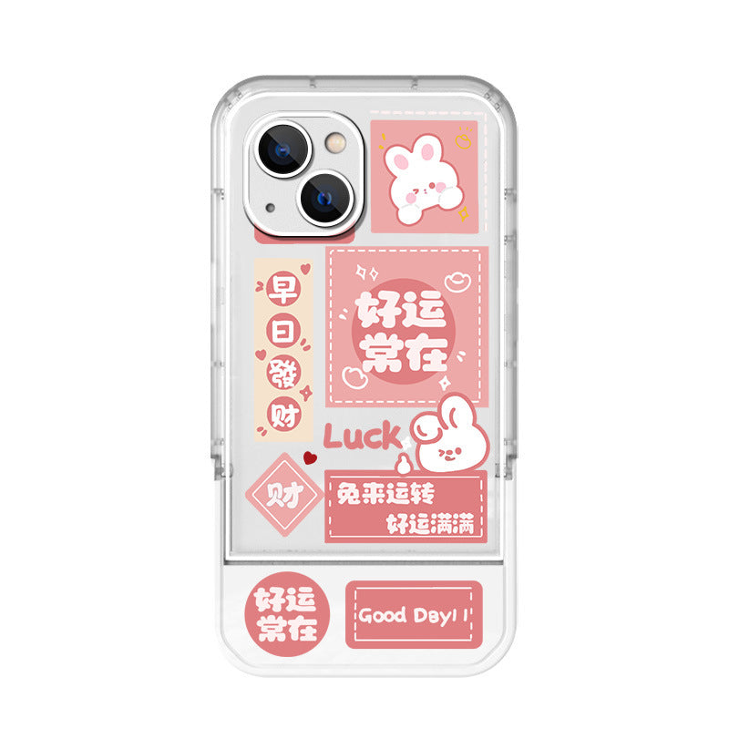 Cute Rabbit Transparent Case with Stand for iPhone XR–13 Pro Max