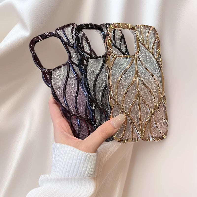 Gradient Glitter Stereo Leaves iPhone Case