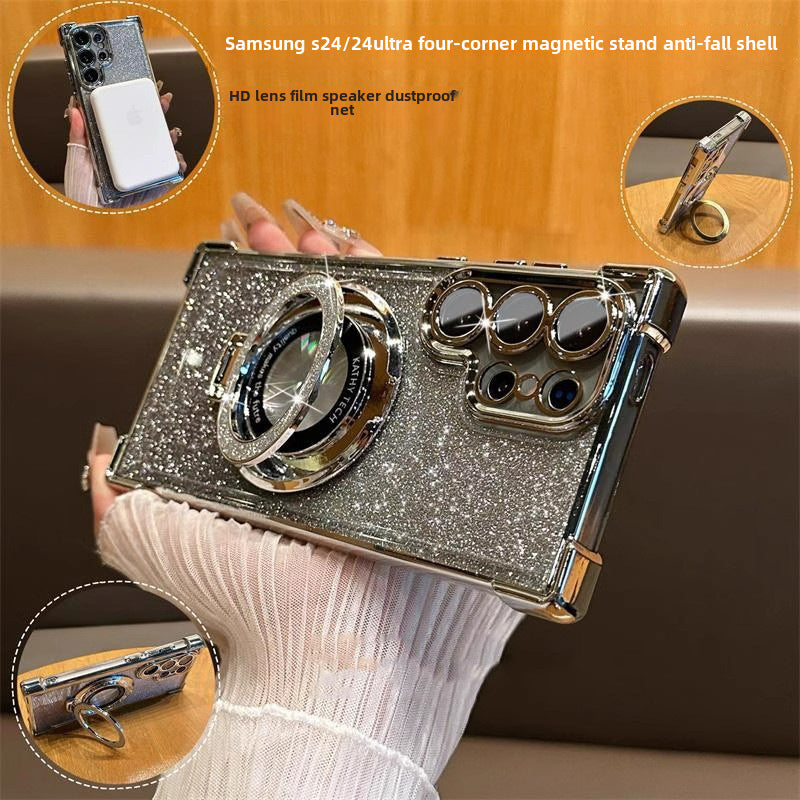 S25 Ultra Glitter Case – Magnetic Bracket + Airbag Bumper