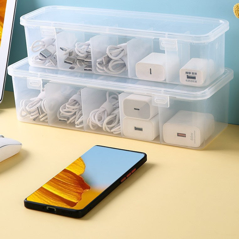 Desktop Cable Storage Box: Dustproof Multi-Grid Organizer