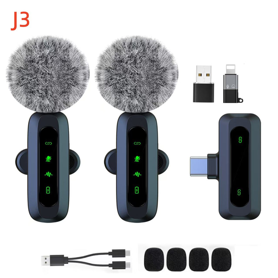 J3 One-to-Two Wireless Collar Mic – Noise-Reducing Live Broadcast Mic