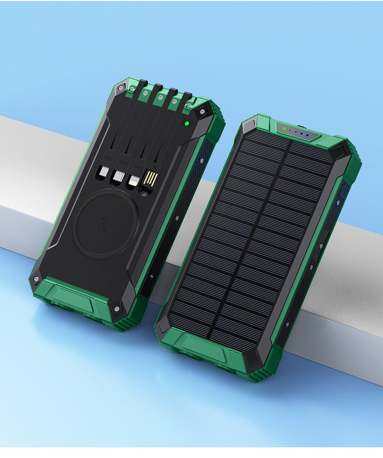 20000mAh Solar Power Bank Wireless with Built-In Cable