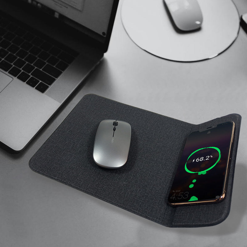 Portable 15W Wireless Charging PU Leather Mouse Pad