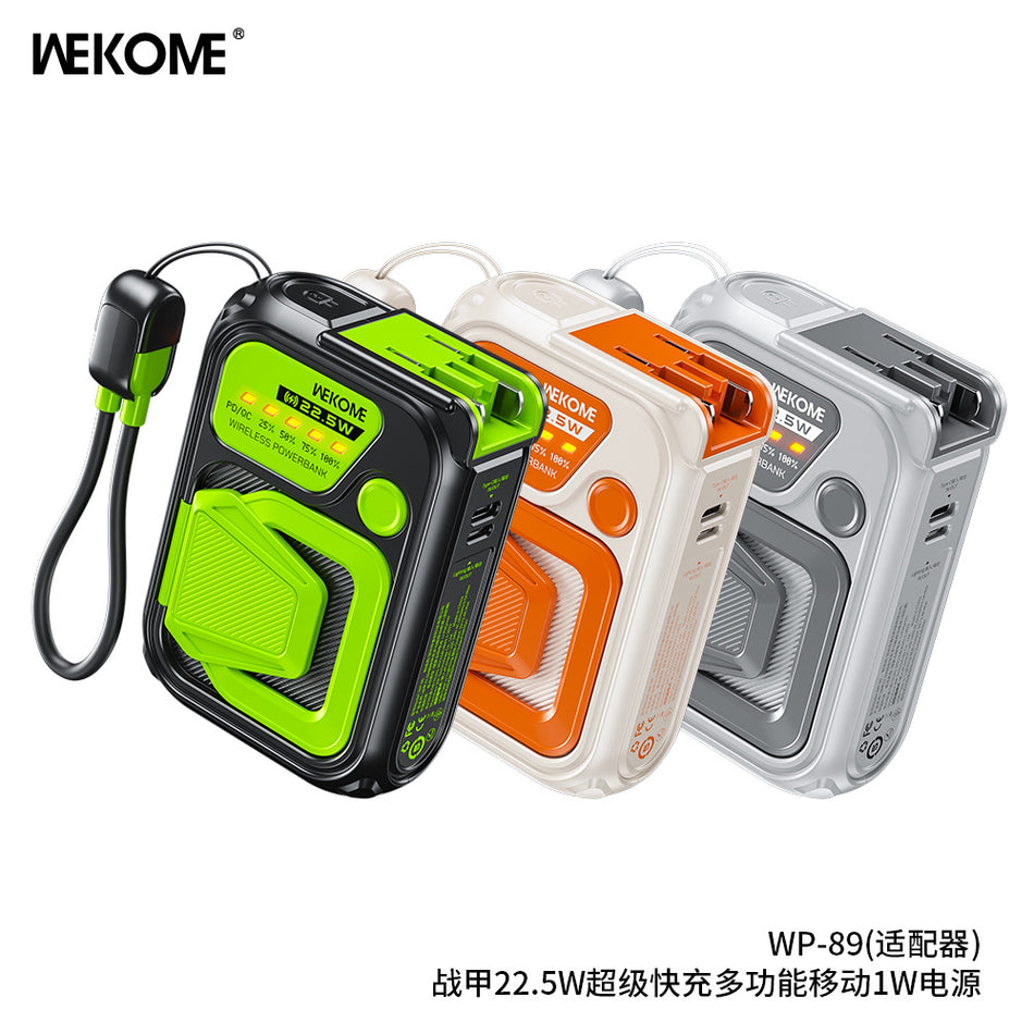 Wekome Plug Power Bank 20000 Mah Ac Wireless Magnetic 22.5W Fast Charging with Built-In Cord Mobile Power Supply