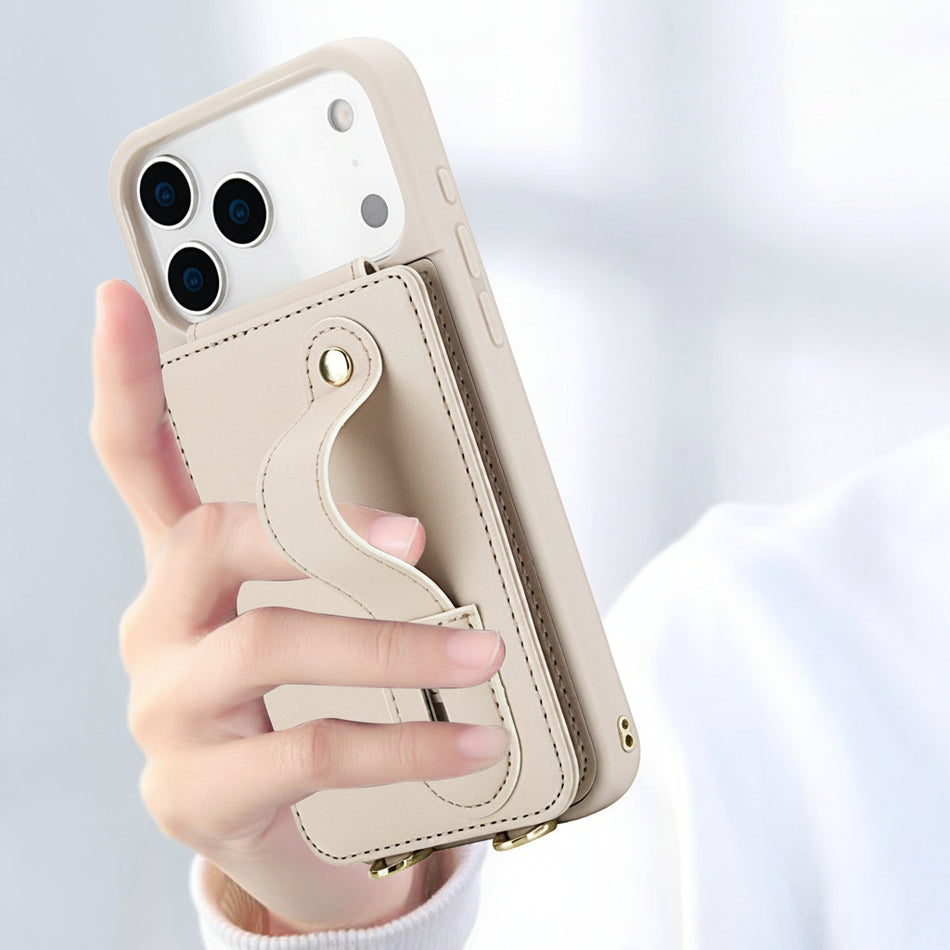Drop Resistant Wrist Strap Card Holder Phone Case for iPhone