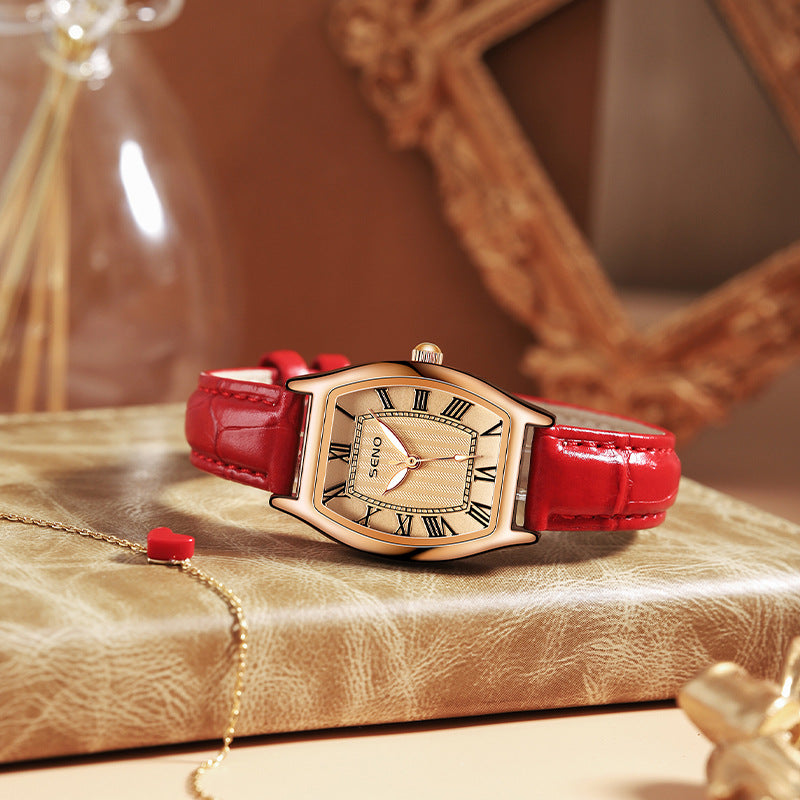 SENO Women’s Small Square Barrel-Shaped Quartz Watch