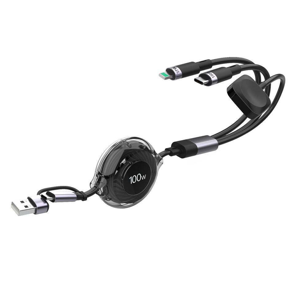 100W 5-in-1 Telescopic Charging Cable USB Type-C PD Fast