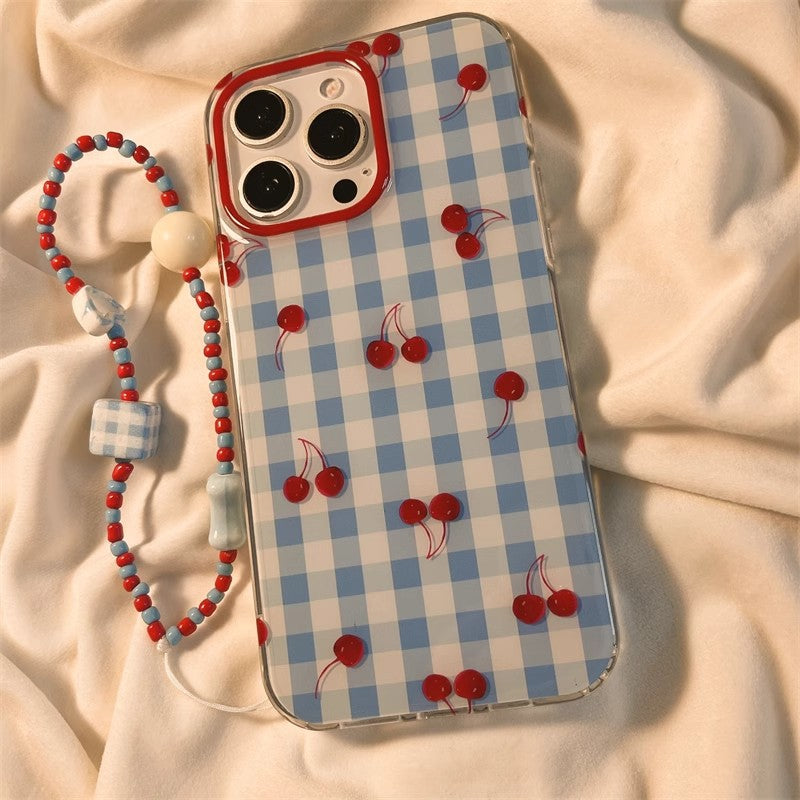 Blue Plaid Cherry Case for iPhone Series