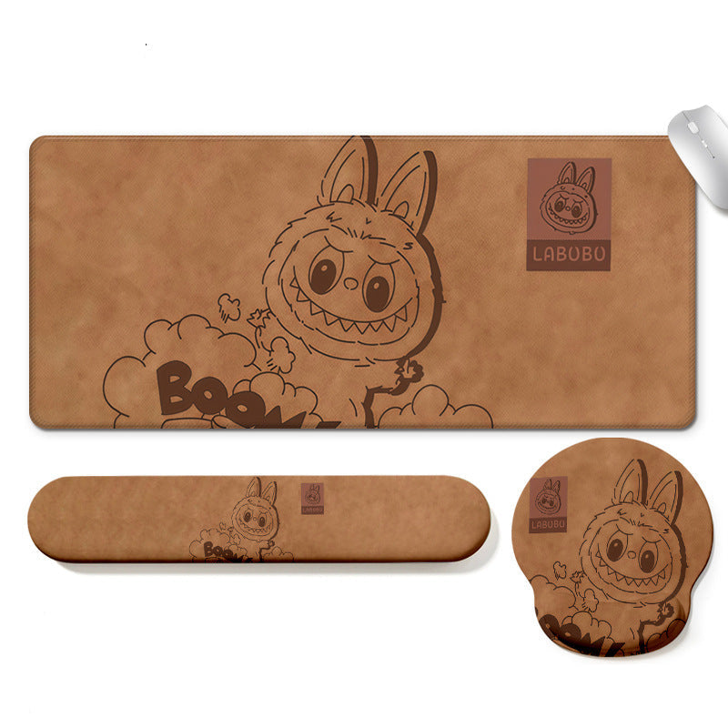 Brown Labubu Cute Desk Pad Set with Wrist & Keyboard Rest