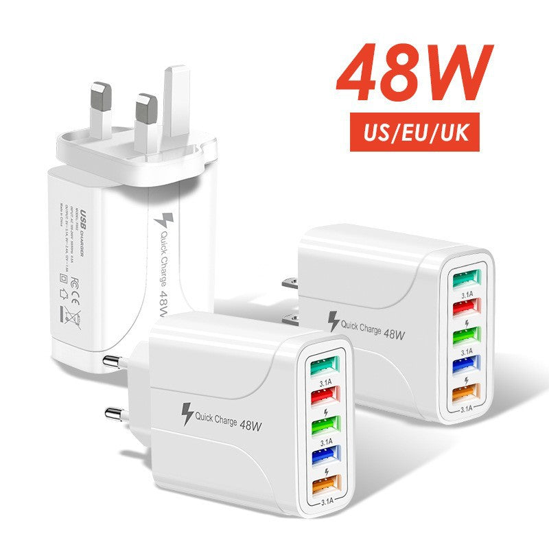 48W 5-Port USB Charger – US, UK, EU Plug Support
