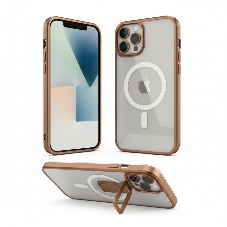 Metal Paint Magnetic Tilt Stand Phone Case for iPhone 17 Pro