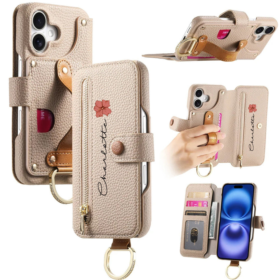 Personalized Name & Birthday Flower Flip Wallet Case