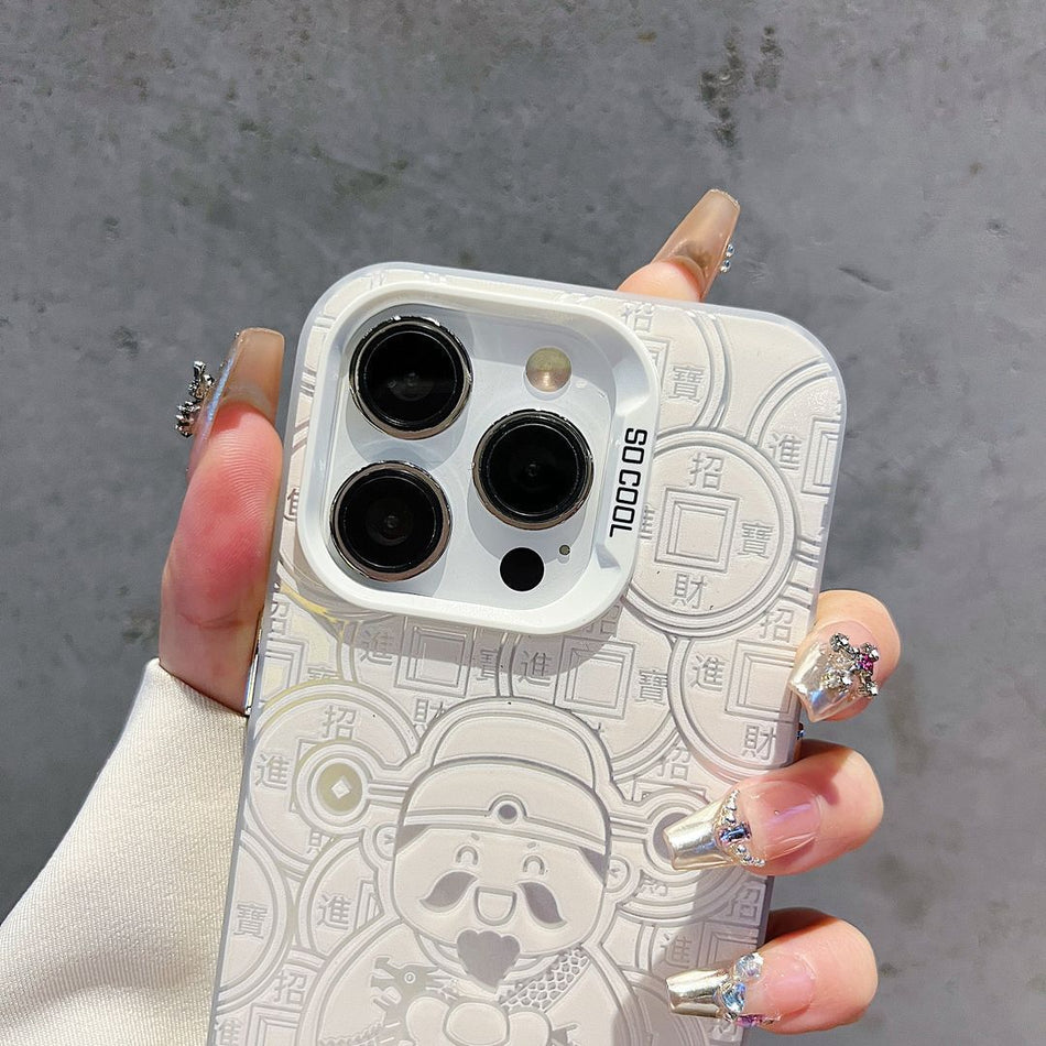 God of Wealth iPhone Case – Stylish Silver Design
