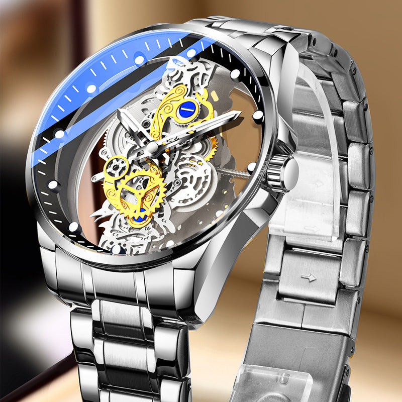 Men’s Double-Sided Transparent Hollow Quartz Watch